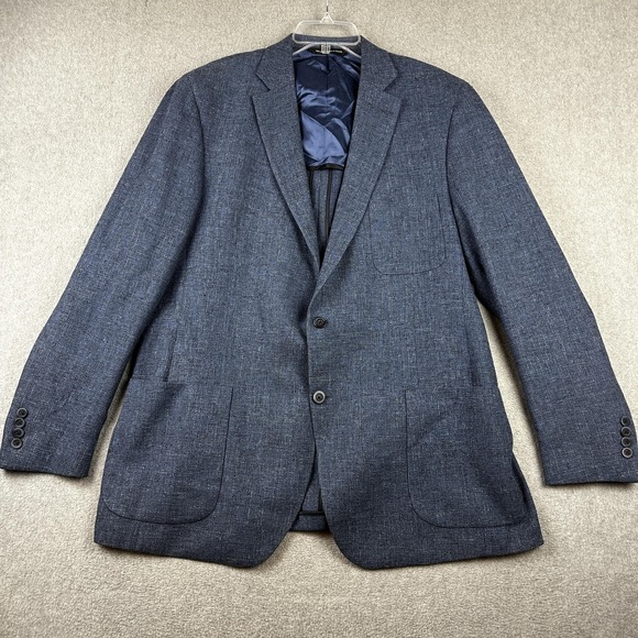 Coppley Blazer Mens 46T Blue Textured Wool Linen Cotton 2 Button Patch Pocket - Picture 1 of 14